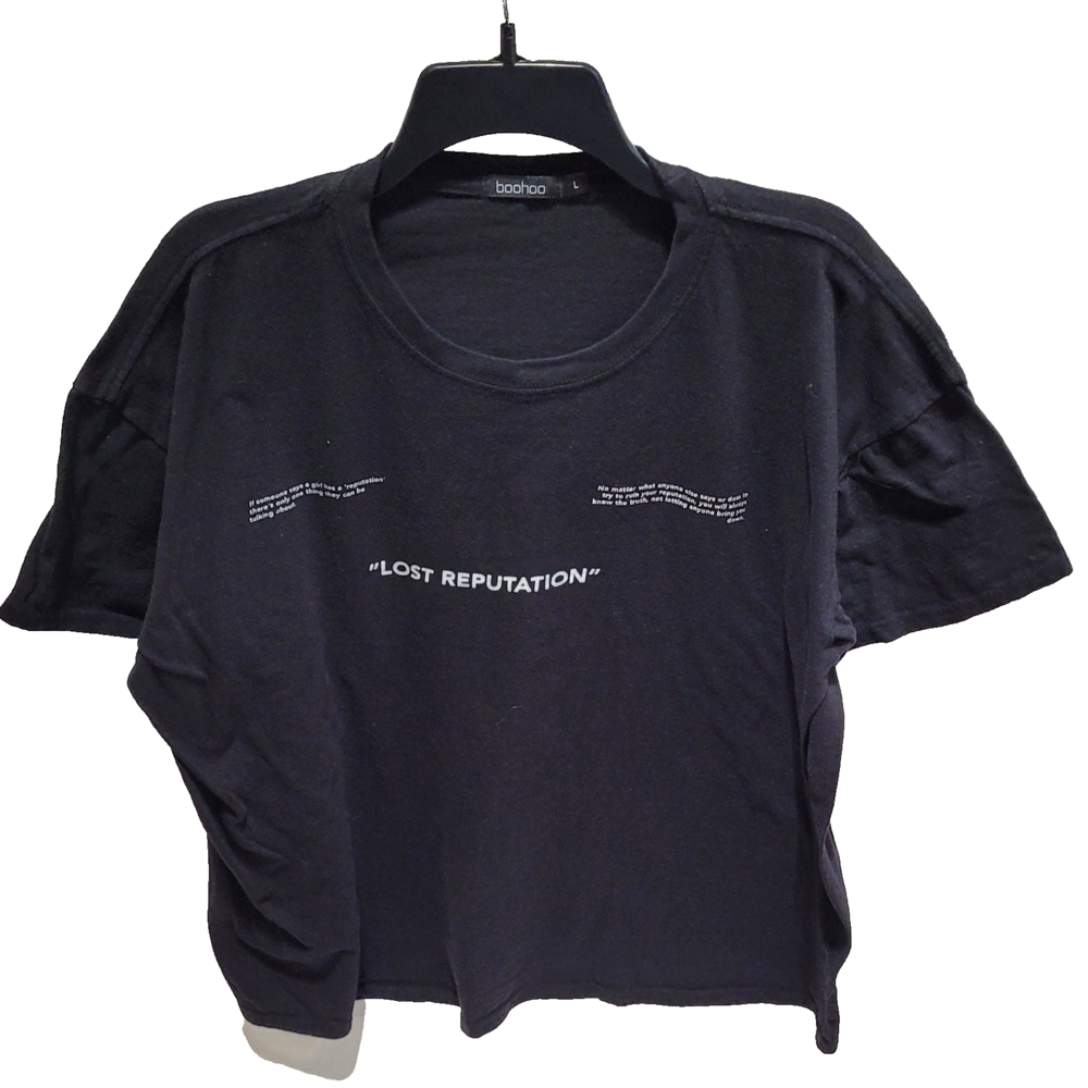 Boohoo Shirt Womens Large Black Lost Reputation Graphic Tee Inspirational Quotes